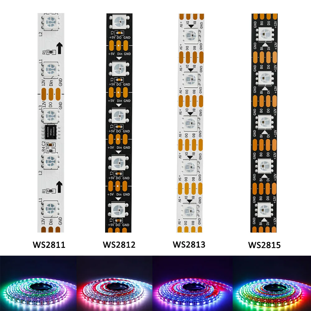 インテリジェントRGBLEDストリップライト,個別にアドレス指定可能なICライト,ws2811,ws2812b,ws2813,ws2815,30, 60, 144ピクセル,m, 5050,ws2812,dc 5v,12v