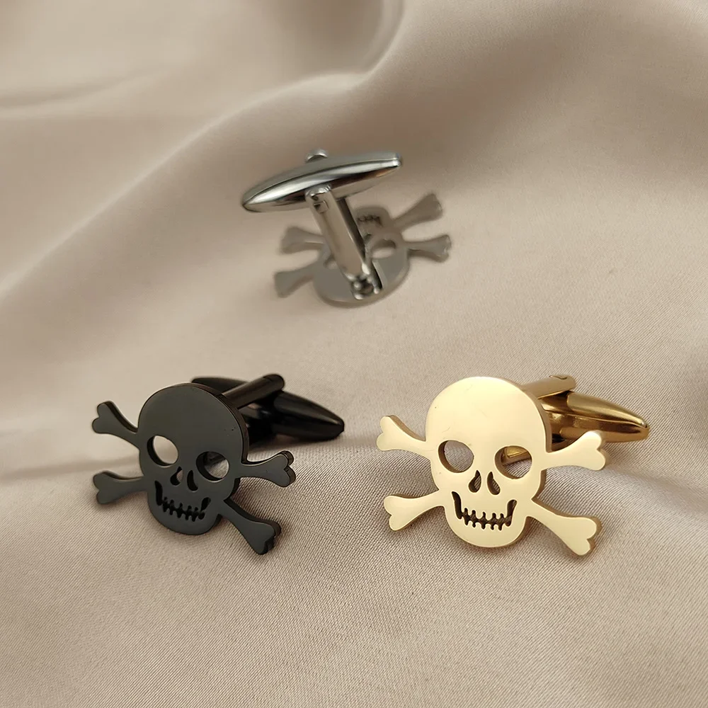 

Stainless Steel Skull Cufflinks Vintage Men's Viking Skeleton Cuff Links Danger Symbols Punk Rock Party Shirt Buttons Jewelry