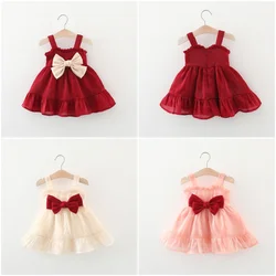 Summer Baby Dress Birthday Party Princess Baby Girl Dress Bow Strap Sleeveless Solid Color Princess Fairy Children'S Clothing