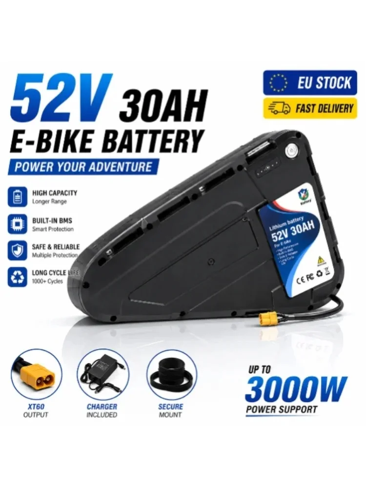 Elektrofahrrad-Lithium-Akku 48V 52V 20AH 30AH 40AH Langstrecken-Akku für 500W 750W 1000W 1500W 2000W 3000W E-Bike-Motor Mountainbike-Ersatzakku Polen EU-Lager Schnelle Lieferung