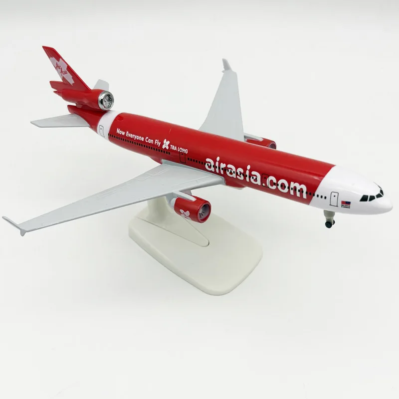 20cm 1/300 AirAsia MD-11 Diecast Metal Airplane Model Kit with Stand＆Wheel for Aviation Enthusiasts Gifts Display Decorations