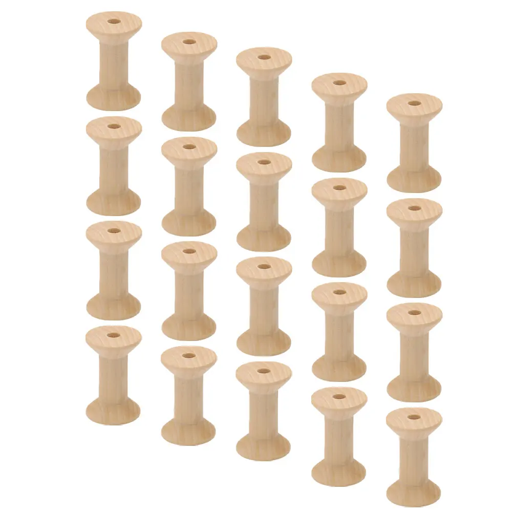 

100 pcs Wooden Spools Unfinished 27X16Mm Light Yellow Smooth Diy Craft Spools For Thread Wire Cord Storage Weaving Bobbins
