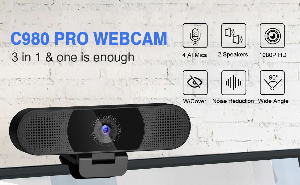 3-in-1 1080P HD Webcam USB Plug & Play Web Kamera EMEET C980 Pro mit 2 lautsprecher & 4 Mikrofone für Video Streaming Live – Detail 2
