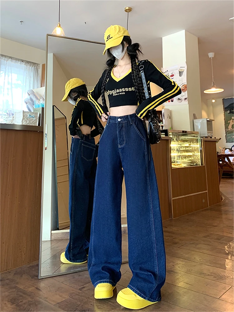 Plus Size Thiened Fce Gefütterte Denim-Jeans mit geradem Bein, hohe Taille, lockere Passform, schlankmachende Hose mit weitem Bein für Damen, Herbst, neue S...