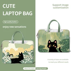 DIY Black Cat Laptop Bag Sleeve Handle Bag 14 15 17inch Waterproof Shockproof Case PU Laptop Backpack Messenger Bag Laptop Case