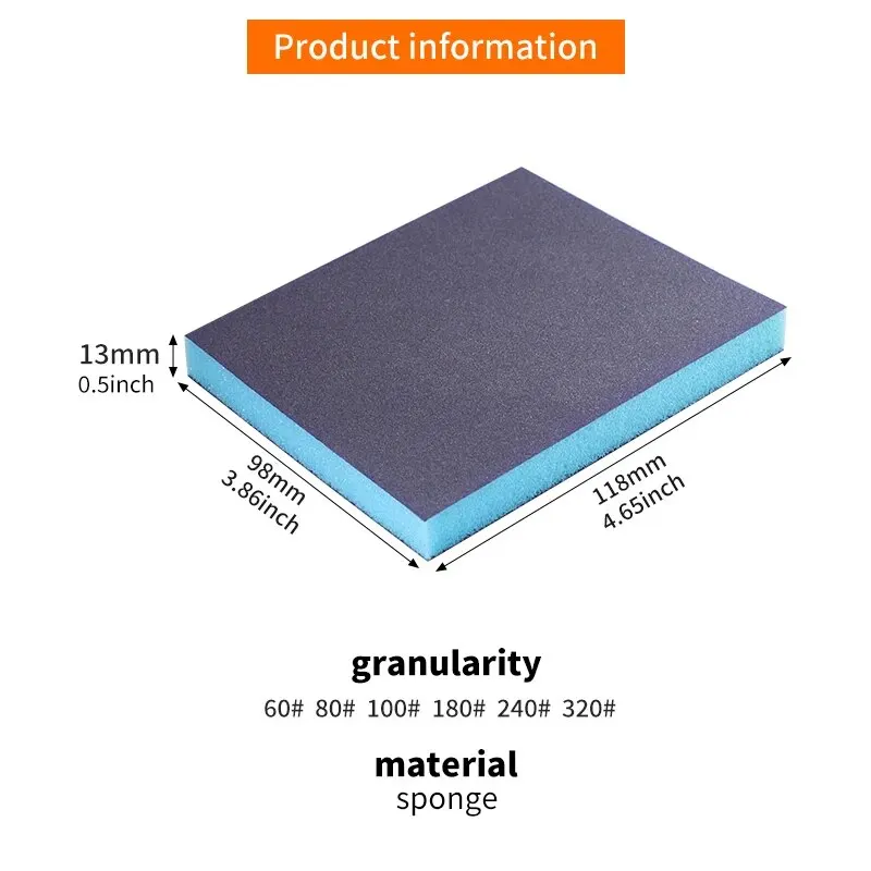 금속 목재 연마 연마 공구용 샌딩 스폰지, 세척 및 재사용 가능한 습식 건식 샌딩 블록, 60-320 그릿, 120*96*13mm, 6 개