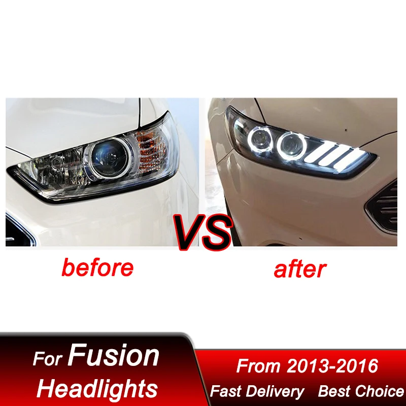 Car Headlights For Ford Fusion Mondeo 2013-2016 Mustang style full LED Auto Headlamp Assembly Projector Lens Accessories Kit