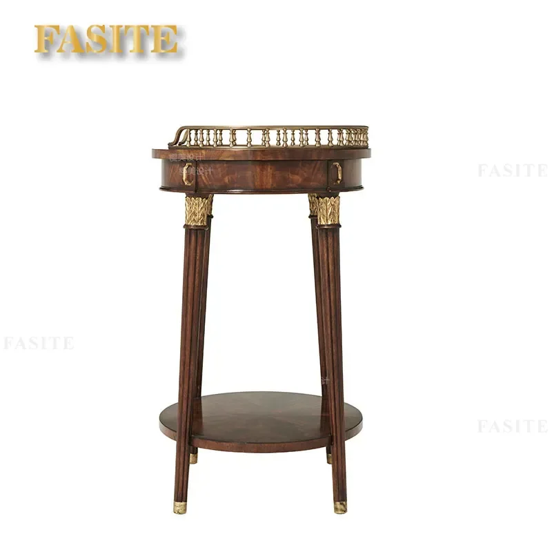 For British Neoclassical Villa Living Room Round Mahogany Flower Stand with Inlaid Copper Parts Baking Paint Special Shaped