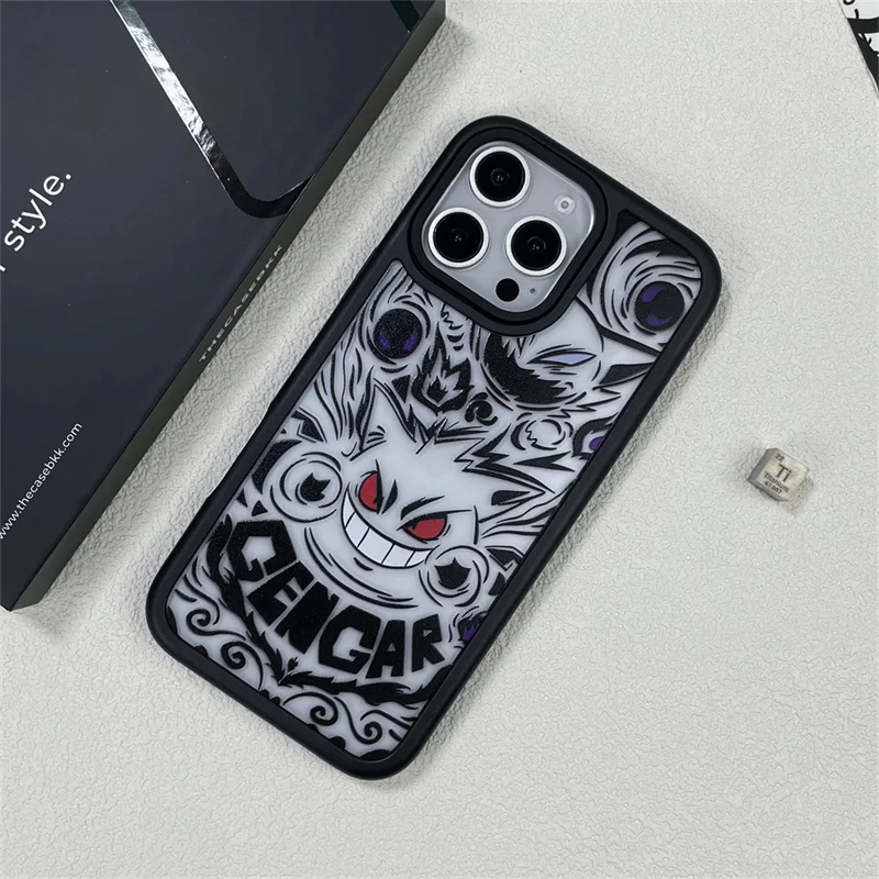 Funda de teléfono transparente a prueba de golpes de Anime 3D lindo p-pokemon Gengar para iPhone 11 12 13 14 15 16Pro Max funda anticaída de dibujos animados p-pokemon