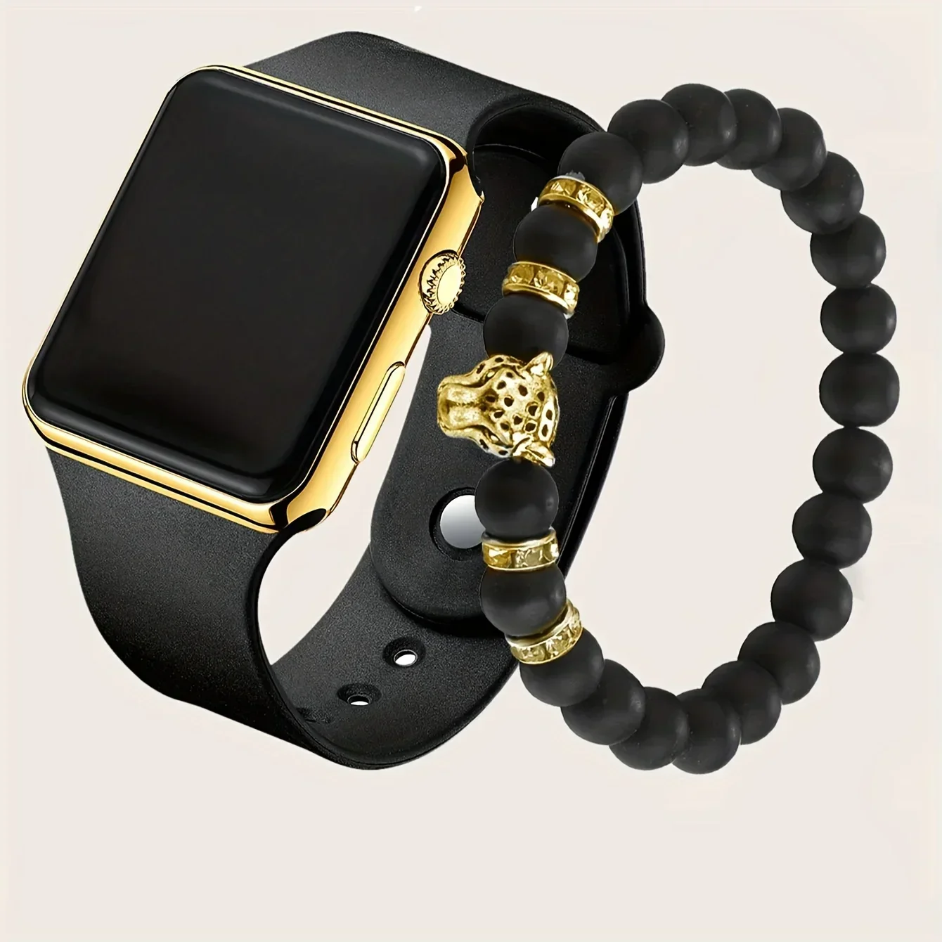 ساعة إلكترونية رياضية مربعة وسوار رأس النمر للأولاد الطلاب، هدية للأطفال