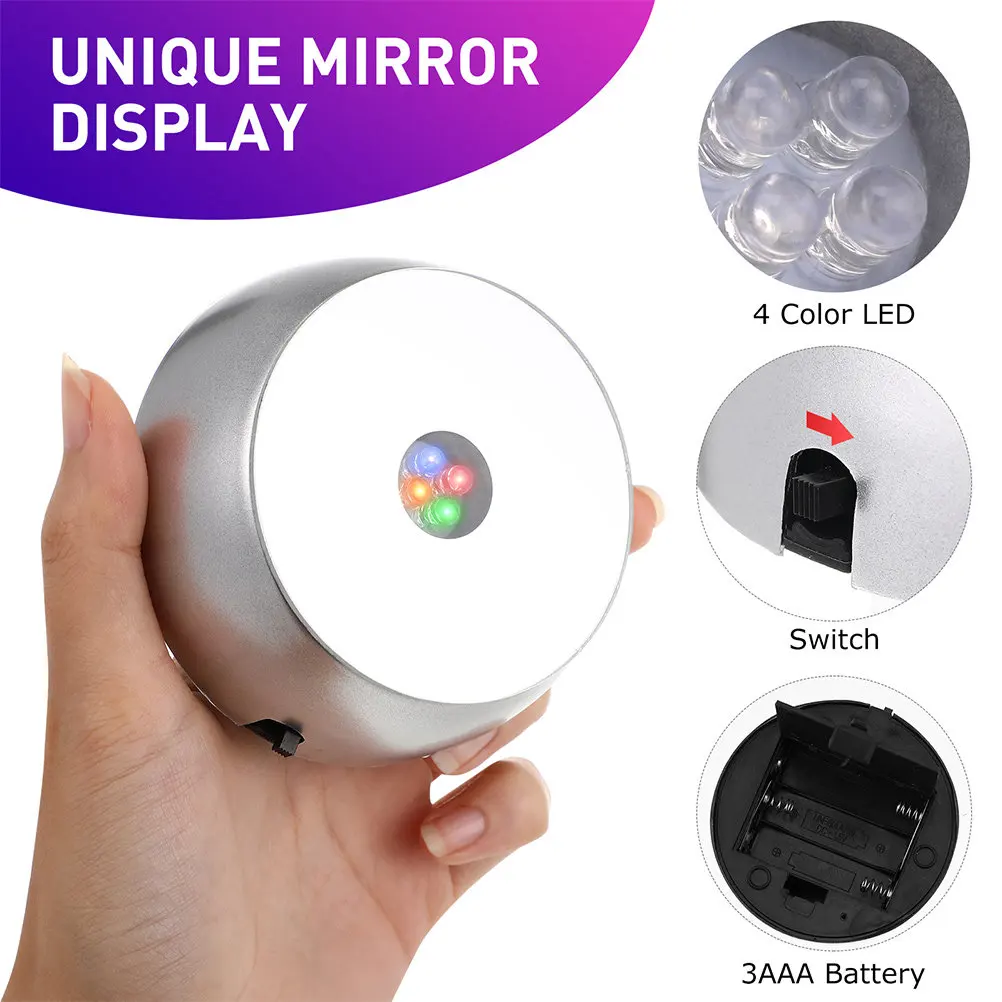 6Pcs Tri-Color LED Light Base Crystal Display Stand Battery Powered Lighting Display for Artwork 3D Crystal Acrylic Art Home
