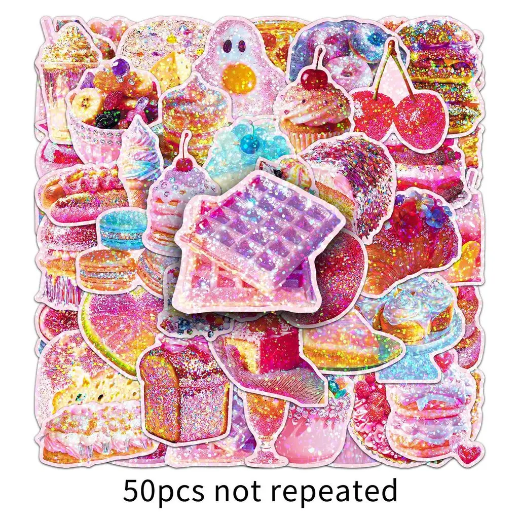 50 Uds. Pegatinas holográficas de sobrecarga dulce láser, calcomanías de postre brillantes impermeables para suministros de diario, LanLanStickersWorld Store