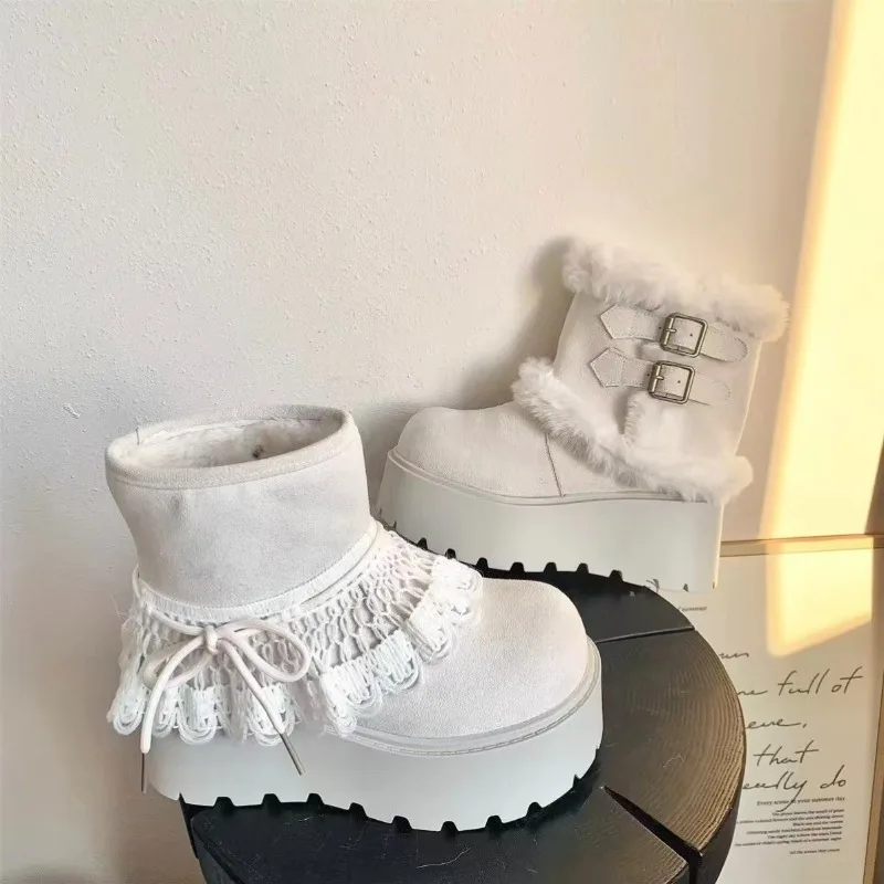 

2025 Autumn/Winter Imitation Deer Skin Snow Boots for Women, Warm Thick Bottom Retro 6 Ways To Wear Versatile Women's Boots
