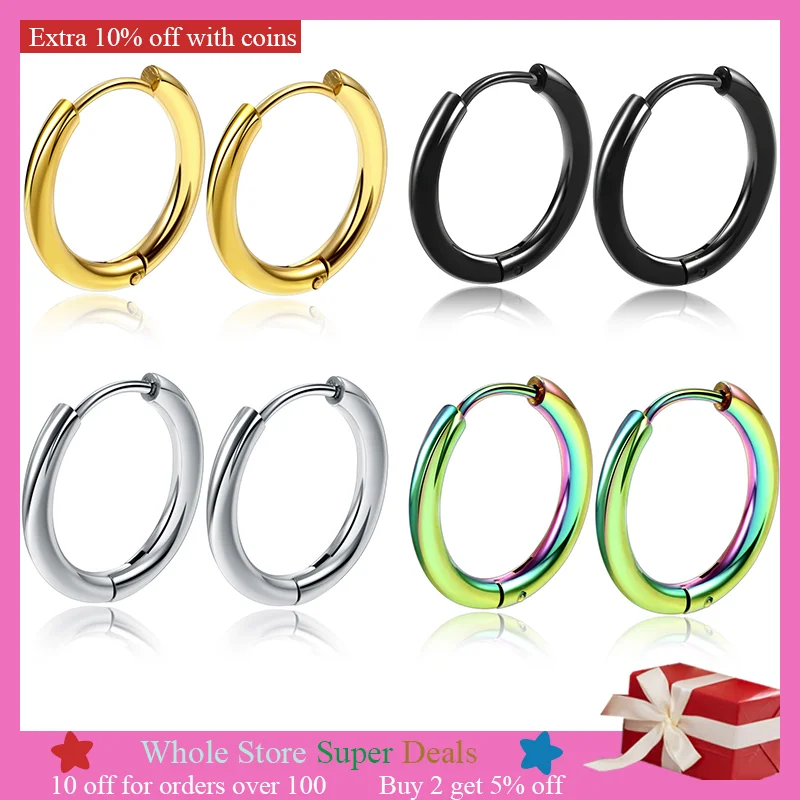 4 pairs mini stainless steel gold hoop earrings 8mm/10mm/12mm14mm,gift box packaging fine plated trendy minimalistic jewelry