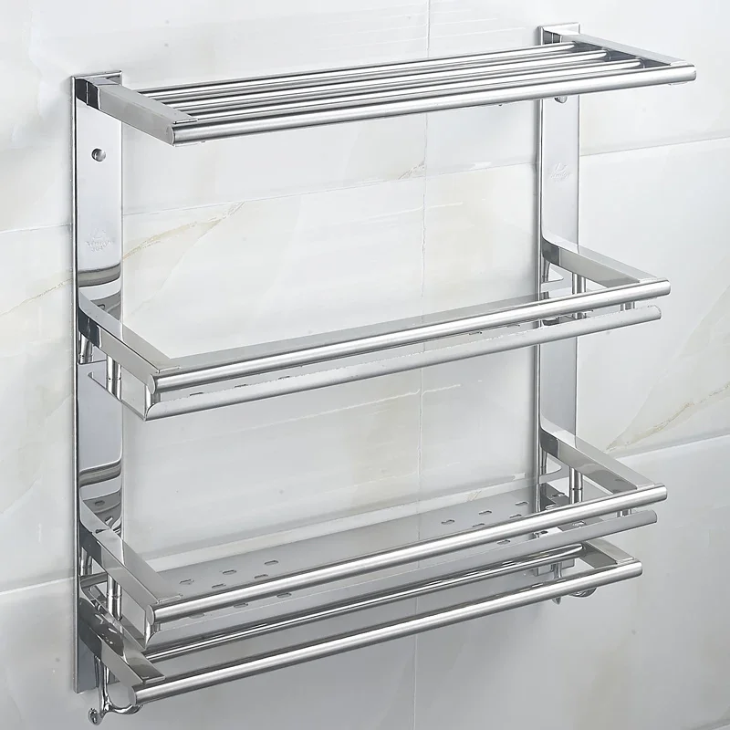 

Vidric DIY 304 Stainless Steel Shelves Bathroom Rack 4 Layers Bathroom Makeup Rack With Towel Washbasin Storage Rack Prateleiras