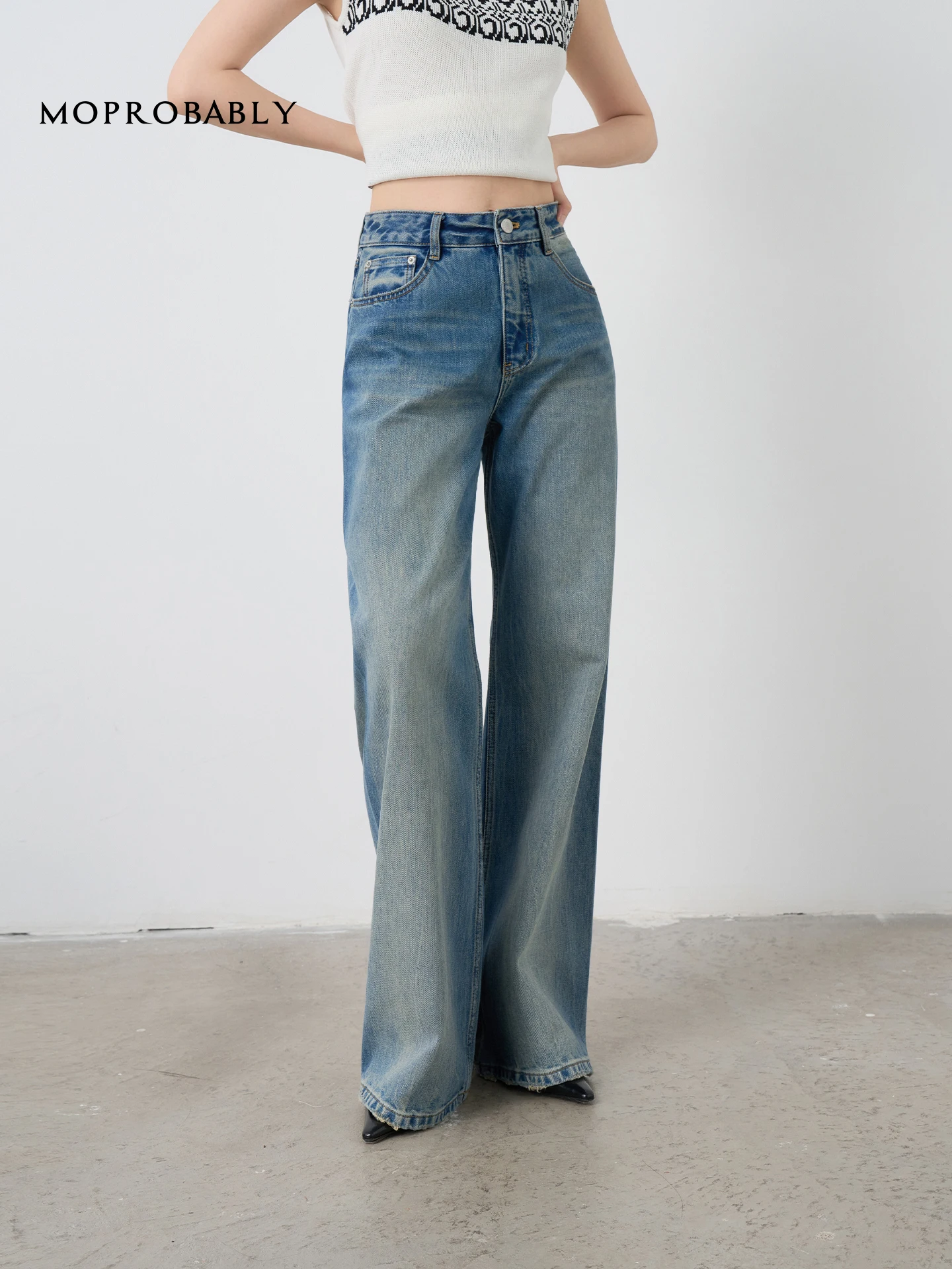 

Повседневные американские джинсы прямого кроя в стиле ретро, 100% хлопок, Li uo MPBY Quali, свободные длинные брюки, универсальные женские джинсовые штаны