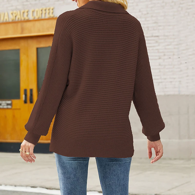 Fashion Long Sleeved Solid Color Knitted Top Fashion Casual Sweater Loose Pullover Jumpers Lapel Tops Spring Autumn 2024 New