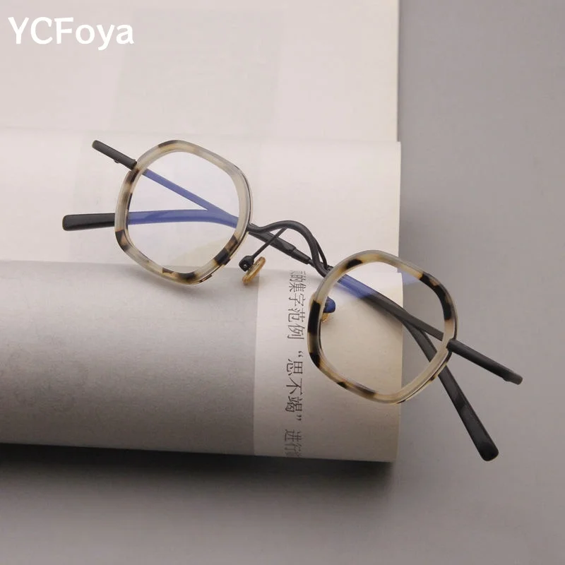 

YCFoya Retro Acetate Fiber Metal Mini Frame Square Glasses Men Women Personality Korean Near-Sighted Eyeglass Frame V19