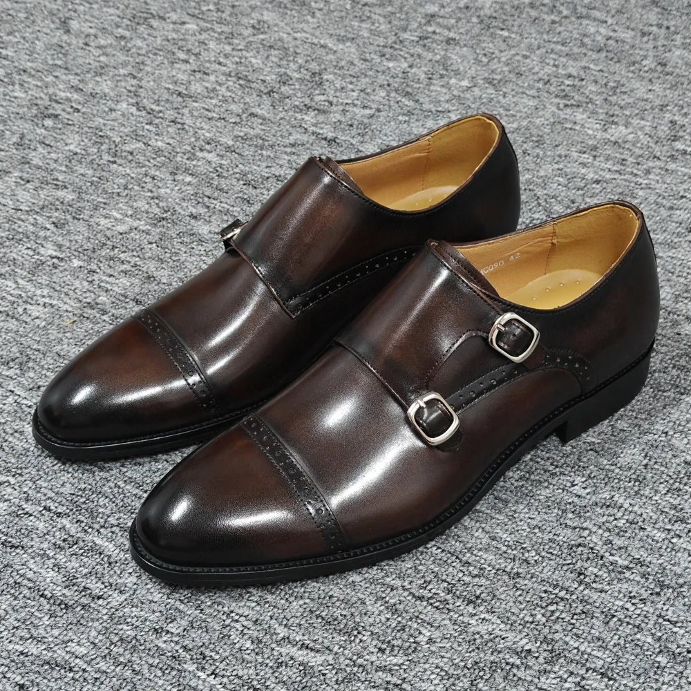 Wholesale Formal Men's Genuine Leather Shoes Italian Leather Shoes Handmade Monk Career Footwear Wedding Office Leather Shoes