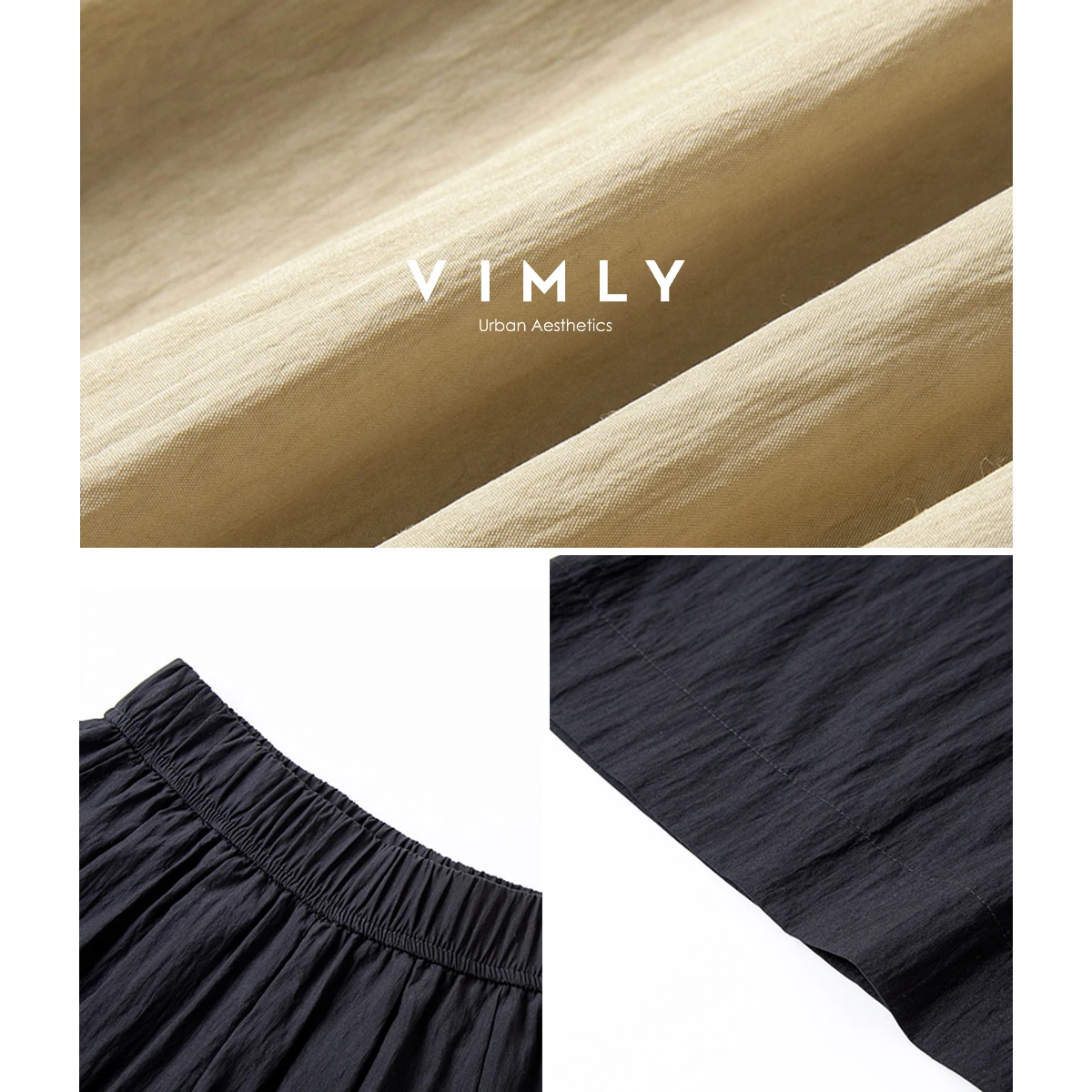 VIMLY Summer Long Baggy Pant 2025 Women's Elastic High Waist Loose Wide Leg Casual Full Length Trouser Woman Clothing M9877