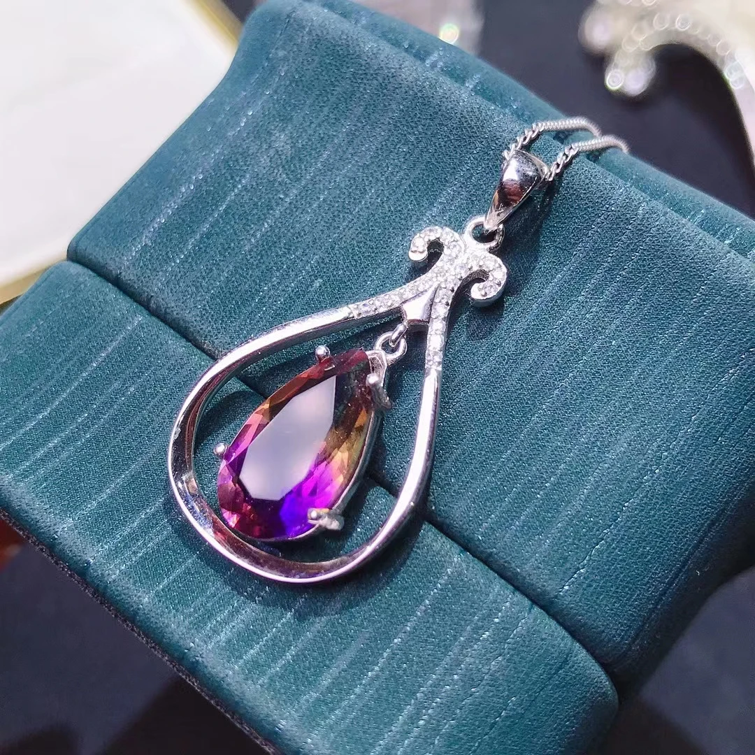 Luxury Water Drop Style Ametrine Pendant for Women Necklace Good Cut Natural Gem New Design Birthday Party Gift view 2