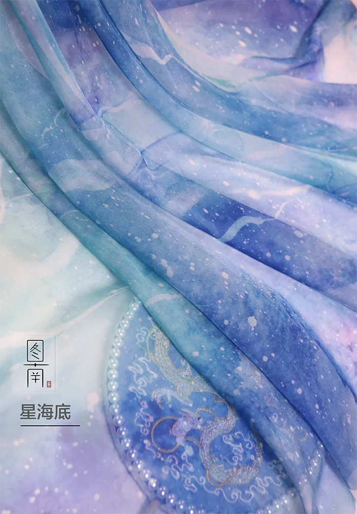 Chinese stlye 30D starry sky Gradient color Chiffon Printed hanfu fabric for DIY dress 1order=1pc(size:100x150cm)