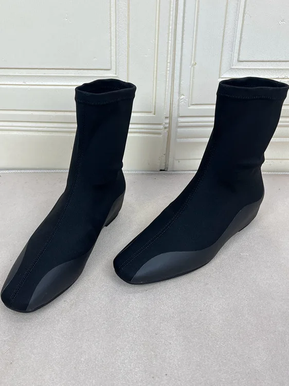 

Faionable Pure Color Flat Bot Square Head Women's Boots Slim Fit ort Tube Design Spring Autumn Season Low Heel