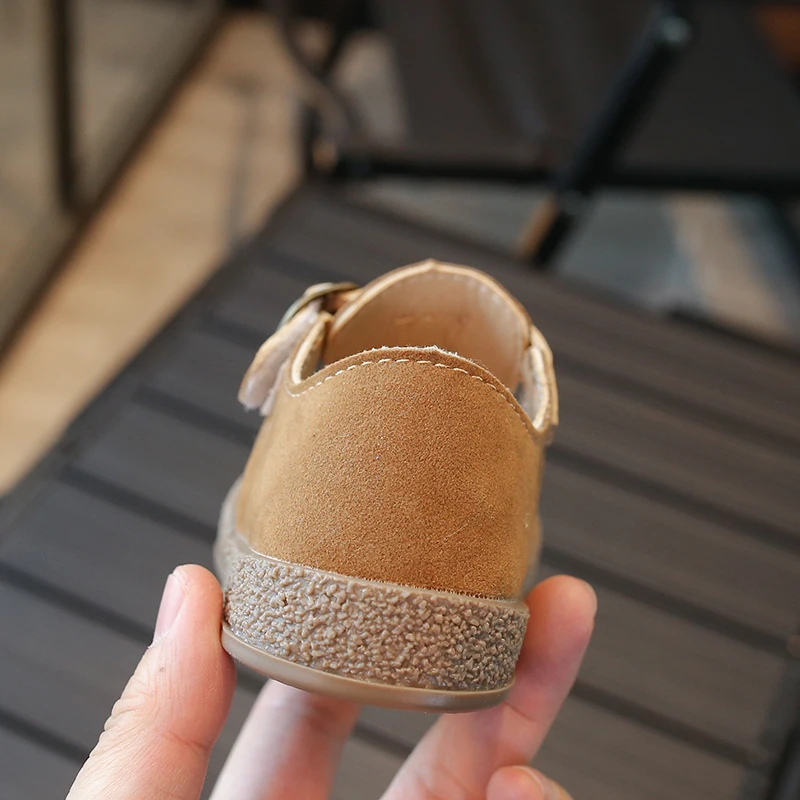 Autumn Children Leather Shoes T-strap Sewing Stylish Comfy Kids Flat Shoes Platform 21-30 Khaki Camel All-match Boys Girls Shoe