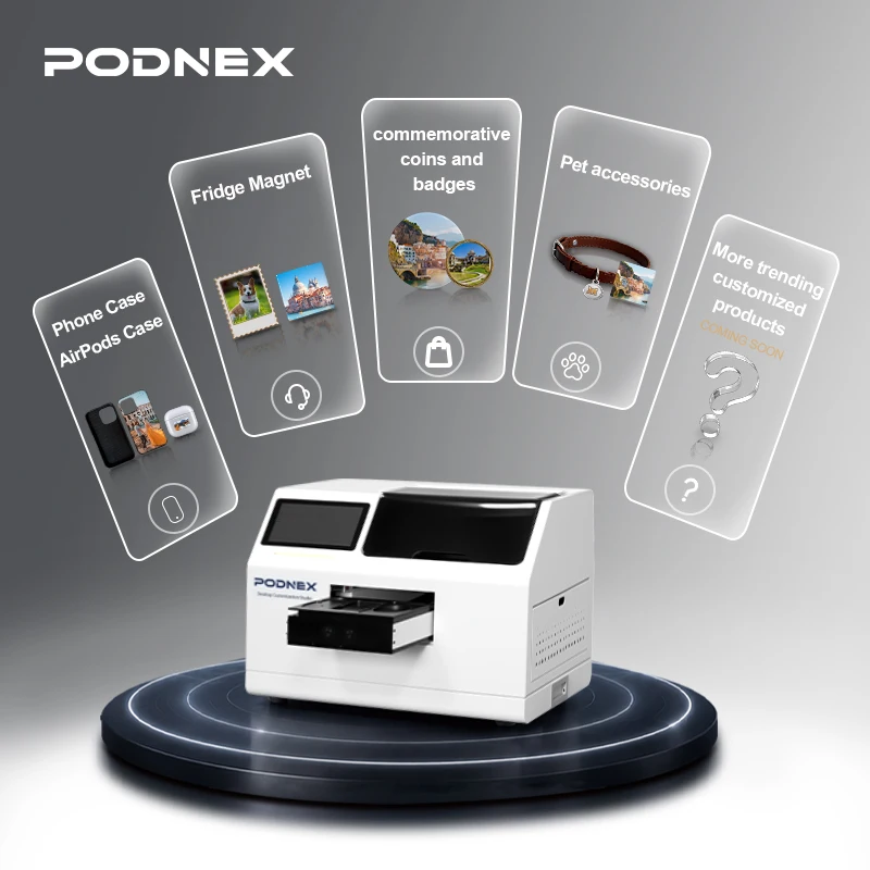 PodNEX Smart AI UV Phone Case Printer A3 Flatbed Printing Machine For Keychains Pet Tags Cases And Ornaments