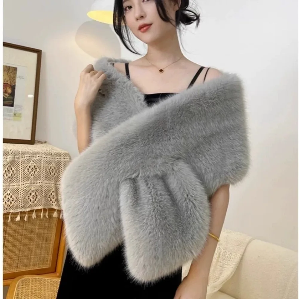 Elegant Real Fur Fox Hair Shawl Wrap for Qipao Wedding Evening Dress Winter Party Cape Scarf Women Natural Fox fur Cape