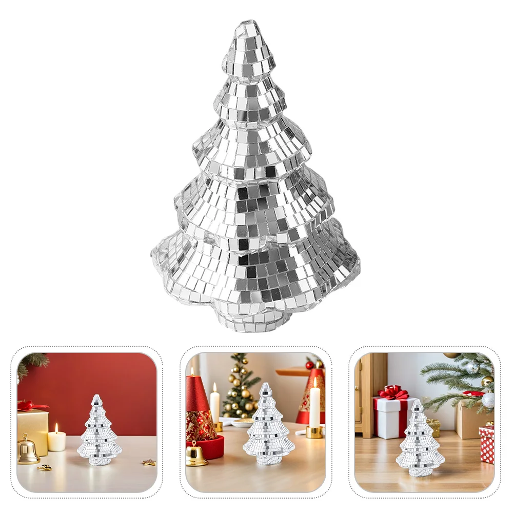 

Mini Disco Ball Christmas Trees: Silver Tabletop Xmas Decor For Home Office Bar Restaurant Party Centerpiece Desktop