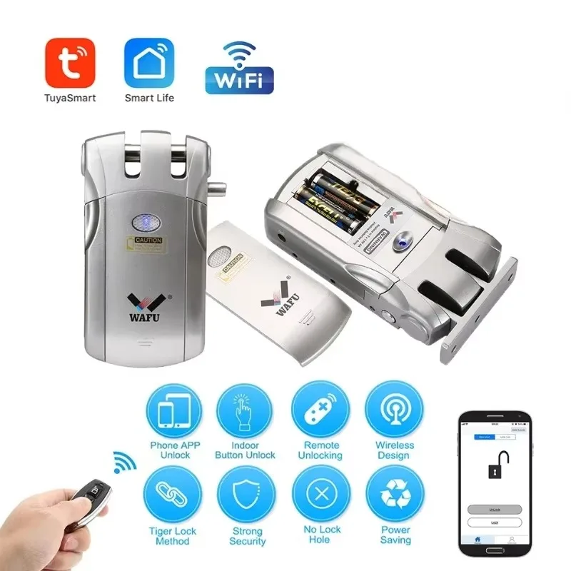 Tuya WiFi/Bluetooth قفل ذكي قفل باب دخول بدون مفتاح - جهاز تحكم عن بعد للهاتف، تصميم لاسلكي غير مرئي #5