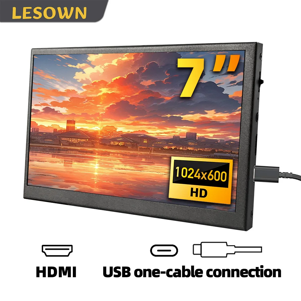 LESOWN 7 Inch Extra Monitor Ultra Slim USB C Mini Display Plug & Play Portable Secondary Monitor Extended Screen for PC Mac