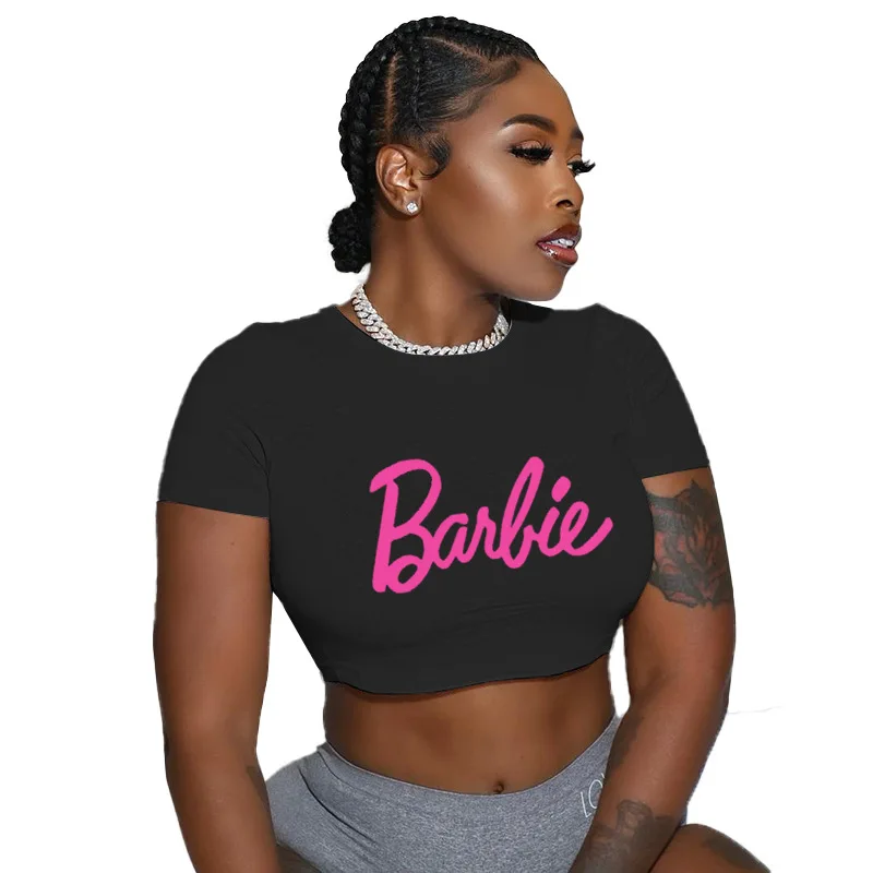 Barbie T-shirt Woman\'s Sexy Printed Short T-shirt Y2K Summer Sexy Slim Fit Short Sleeves Fashion Streetwear T-shirt Girls Gifts