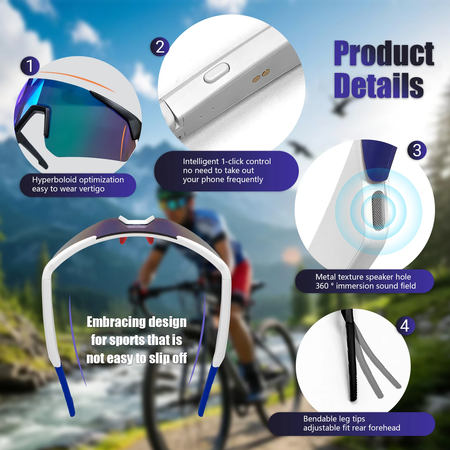 Occhiali intelligenti Protezione UV 100+ Lingua online AI Traduzione automatica del dialogo Occhiali Bluetooth con altoparlante Ciclismo Sport
