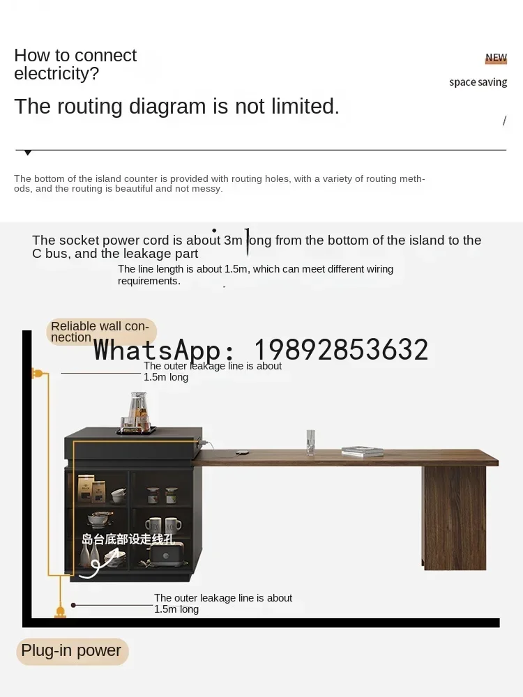 

island table integrated household retractable rectangular dining table multi-functional restaurant tea table integrated