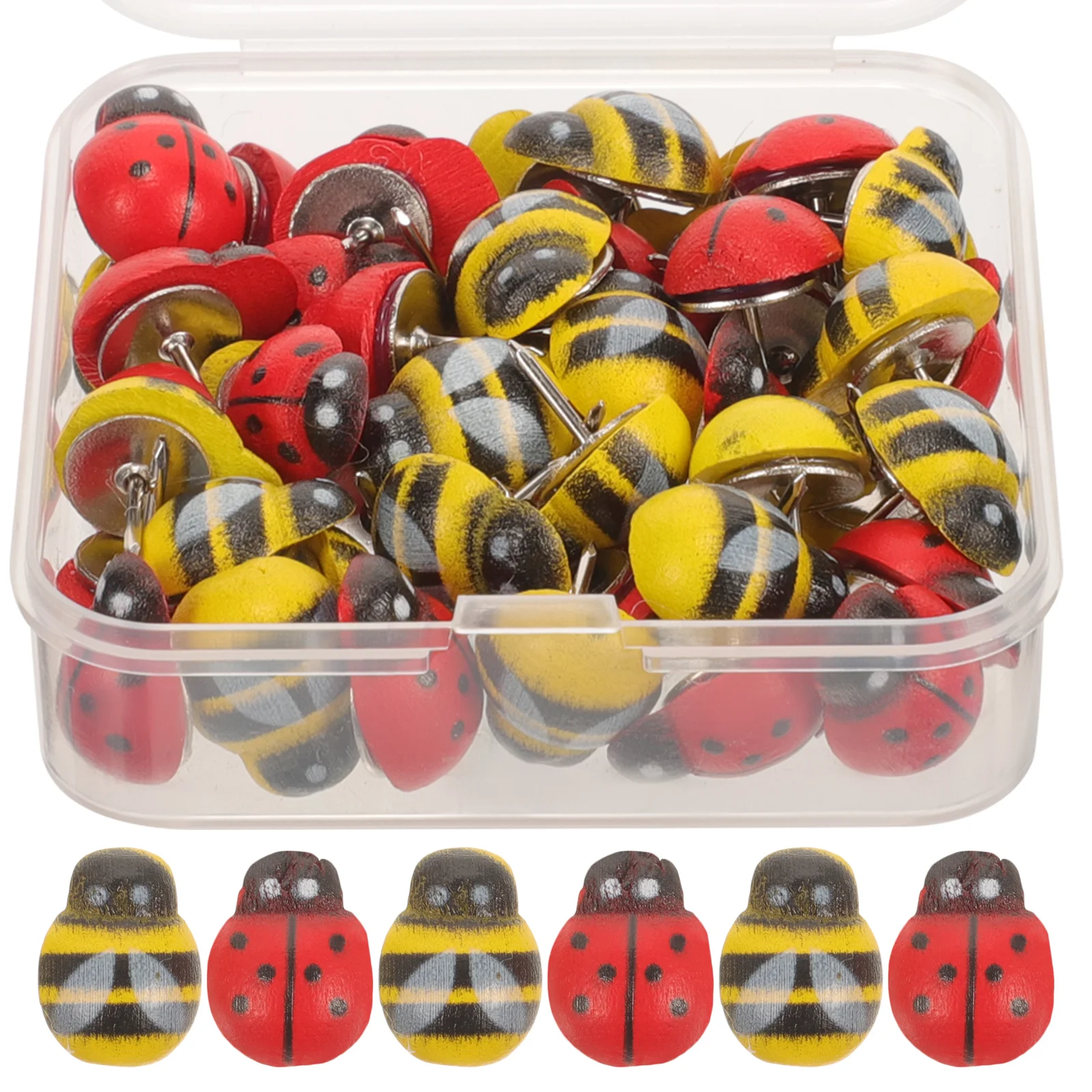 50 Pcs Thumbtack Cartoon Thumbtacks Decorative Push Animal Shaped Compact Small Replaceable Pin Pushpins Wooden Bee