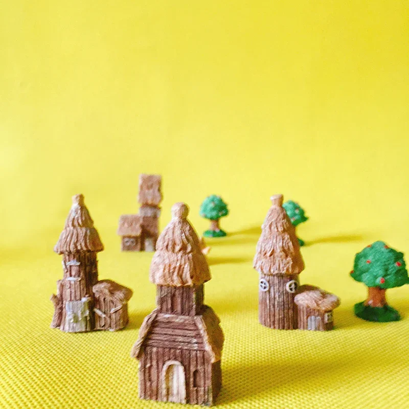 4 Pcs/fairy house/castle/miniatures cottage/shabby/cute/ fairy garden/gnome/moss terrarium decor/bonsai/diy supplies/toy/model