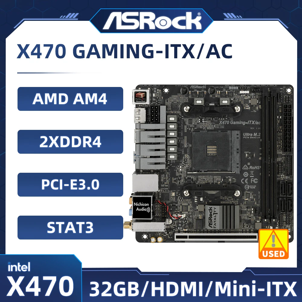 

ASROCK Fatal1ty X470 Gaming-ITX/ac Mini-ITX Motherboard support Ryzen 55600 PRO 1200 4500 2400G 1600 5700Socket AM4 DDR4 32GB