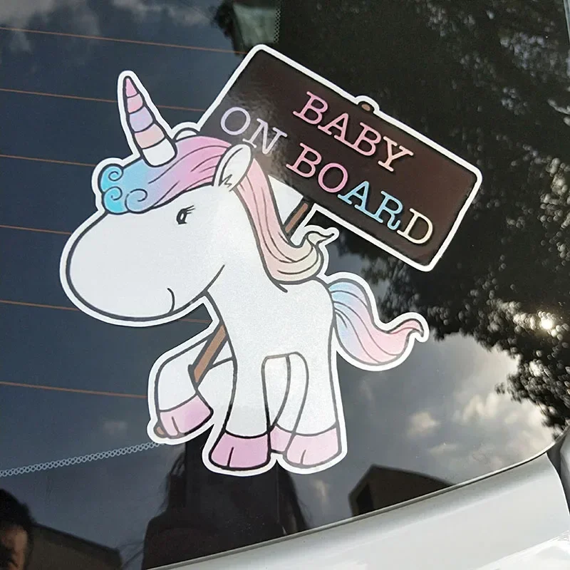 

Cartoon Car Stickers Personalized Unicorn BABY ON BOARD Waterproof PVC Decoration