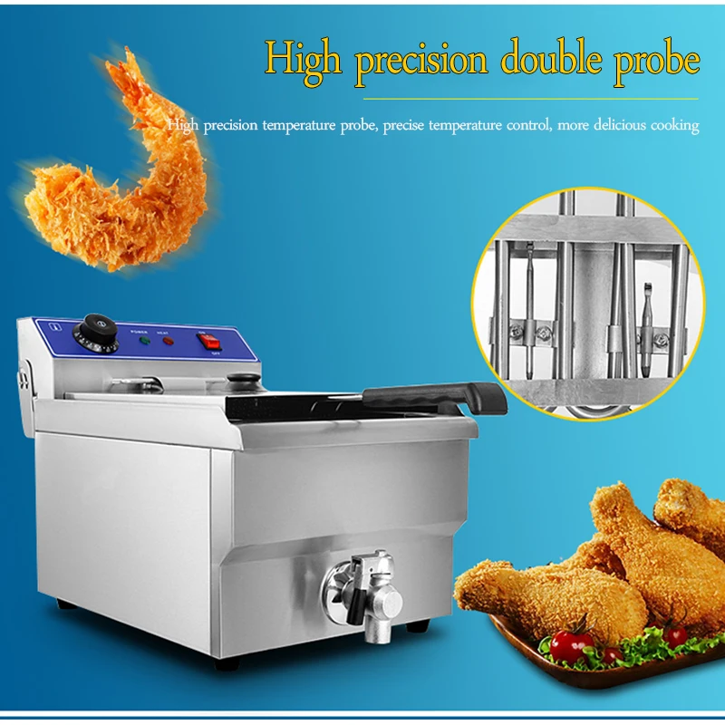Freidora eléctrica comercial de acero inoxidable de 13L, máquina para patatas fritas, freidora eléctrica de escritorio, patas de pollo frito