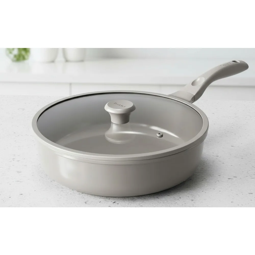 

Ceramic Nonstick Deep Frying Pan with Glass Lid, Induction Ready, Dishwasher Safe, PFOA Free for Healthy Cooking