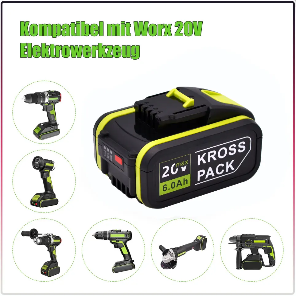 Für worx 20v 6000mah batterie li-ion batterie wa3553 wa3551 wa3551 wa3572 wa3553 wx390 wa3551 wx178 wu268 bohr batterie