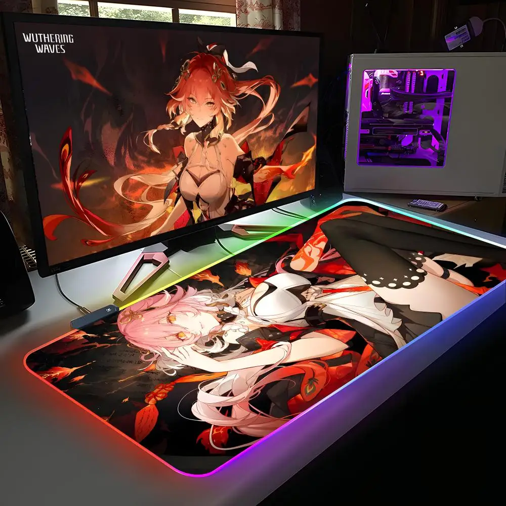 

Коврик для мыши Wuthering Waves Changli RGB, резиновый компьютерный ноутбук, официальная игра, цветной киберспортивный эстетический красивый модный роскошный коврик