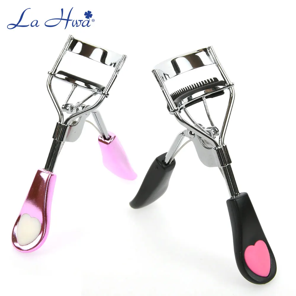 New 1pcs Eye Curling Clip Eyelash Curler With Comb Lovely Peach Heart Handle Stainless Steel Cosmetic Beauty Makeup Tool