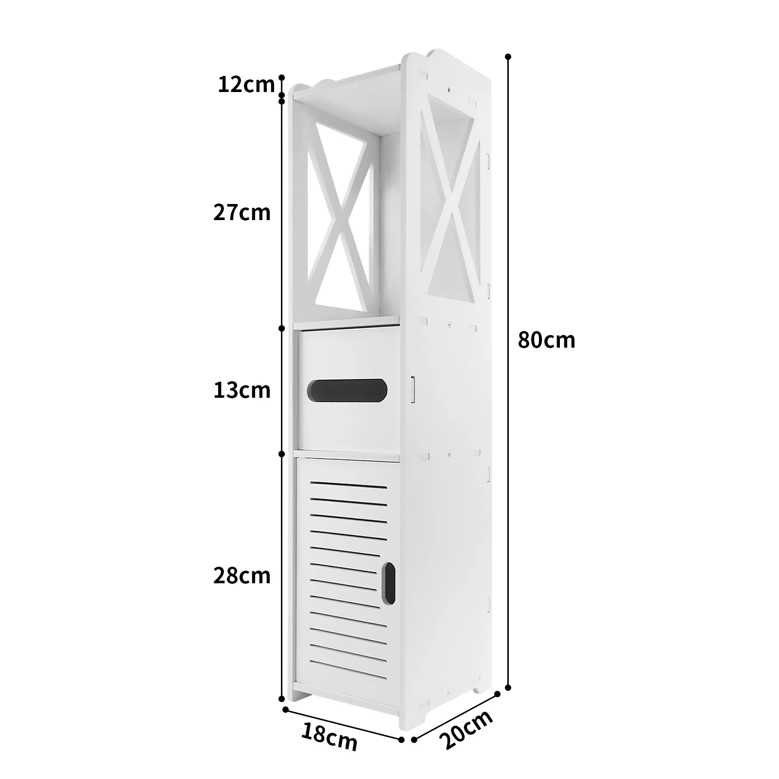 Armoire de salle de bain avec porte, 80x20x12cm, mince et haute, matériau PVC imperméable, facile à installer, facile à nettoyer,