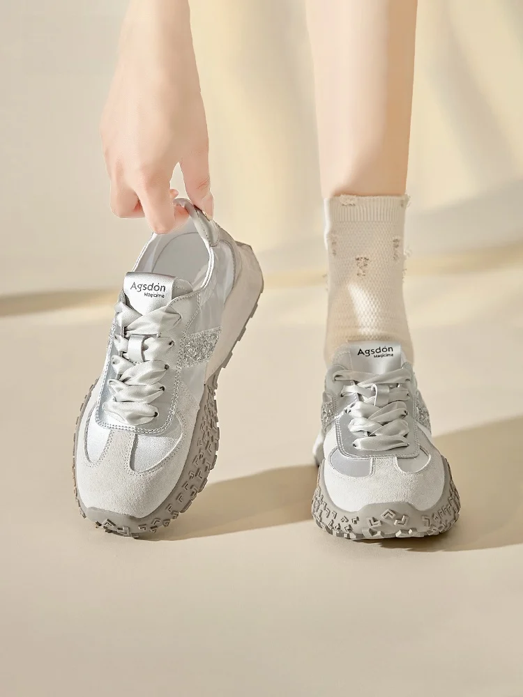 

Agsdon Silver Ballet Flats Women's Sport Shoes Casual Cross Laced Cotton Inner Comfortable Rubber Sole Summer 2026 New Model