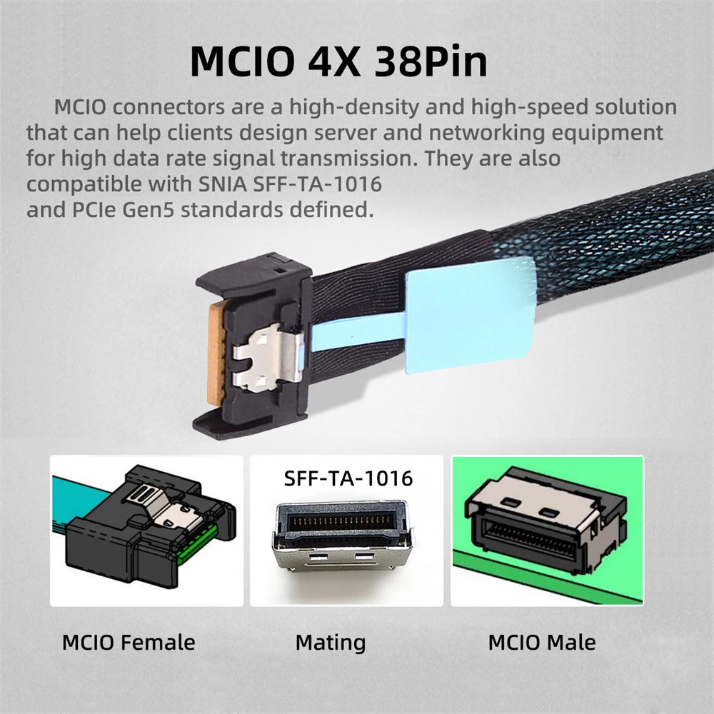 PCI-Express 5.0 4.0 4X to MCIO Mini Cool Edge IO Female Host Adapter for PCIe Nvme U.2 SSD