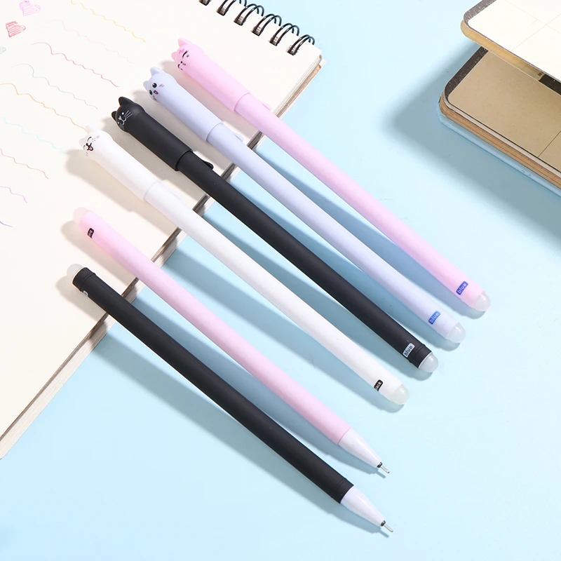4 шт., набор креативных стираемых гелевых ручек для кошек, 0,5 мм, синие/черные чернила, стержень, канцелярские принадлежности для письма