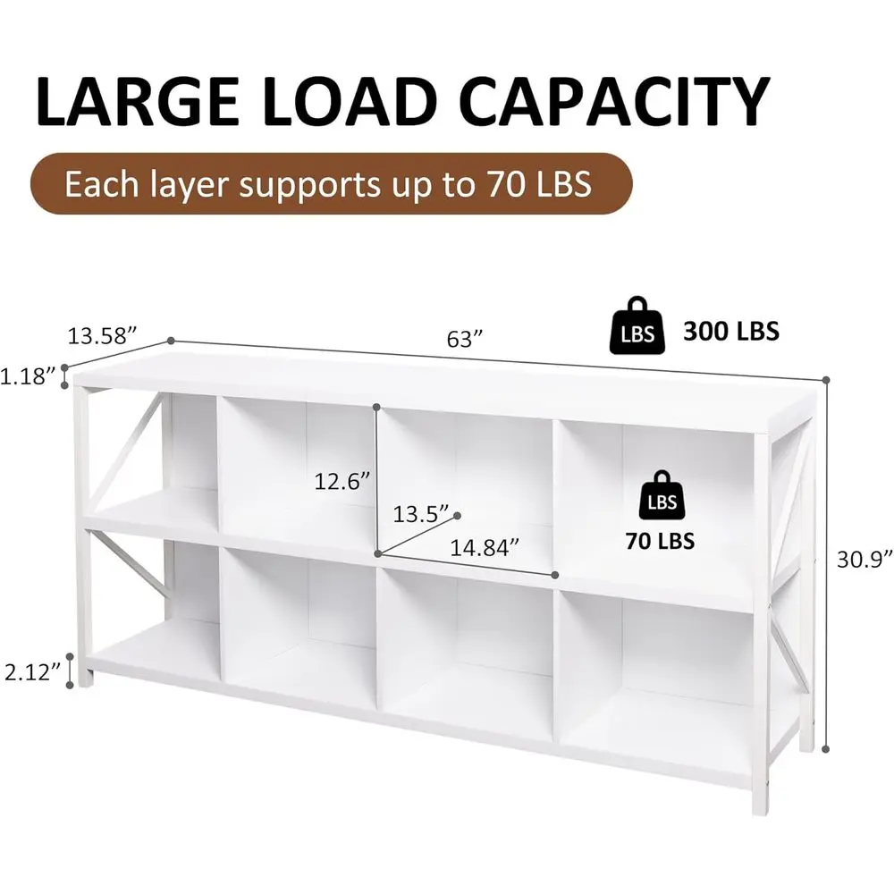 8 Cube Storage Organizer Bookshel, Industrial Horizontal Bookcase, Accent Cubby Shel, Media ole Table or Living Room, Home Oice,